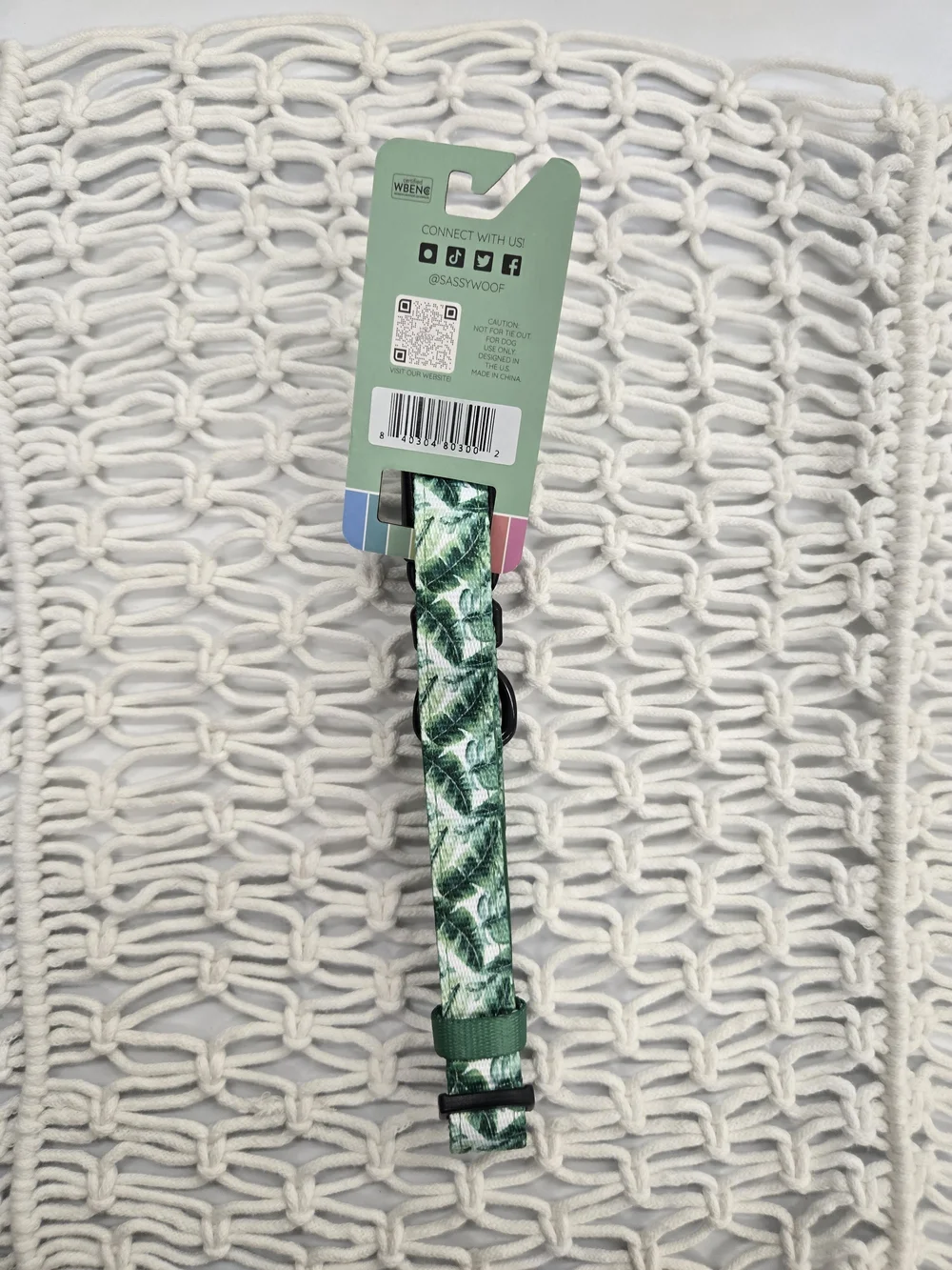 Sassy Woof Green Leaf Print Adjustable Dog Collar - MEDIUM